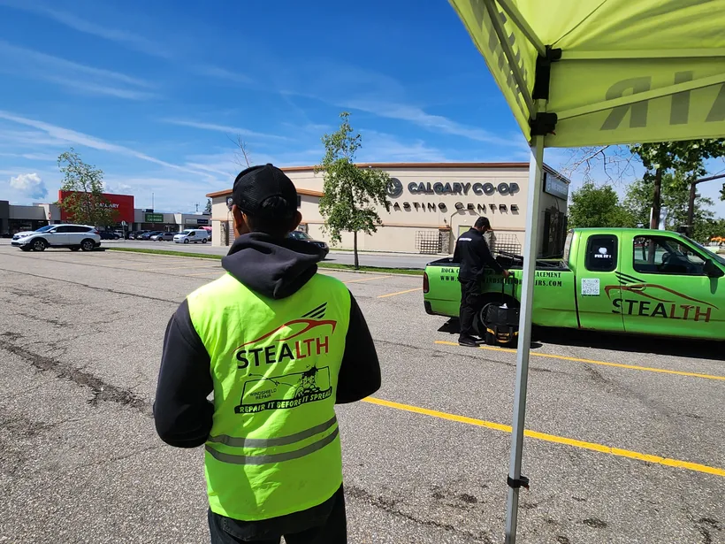 A Stealth Windshield Repairs tent in Calgary